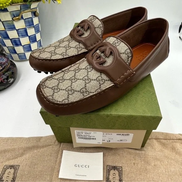 Men’s Gucci interlocking GG supreme driver loafer size 11.5 made in Italy - Picture 2 of 10